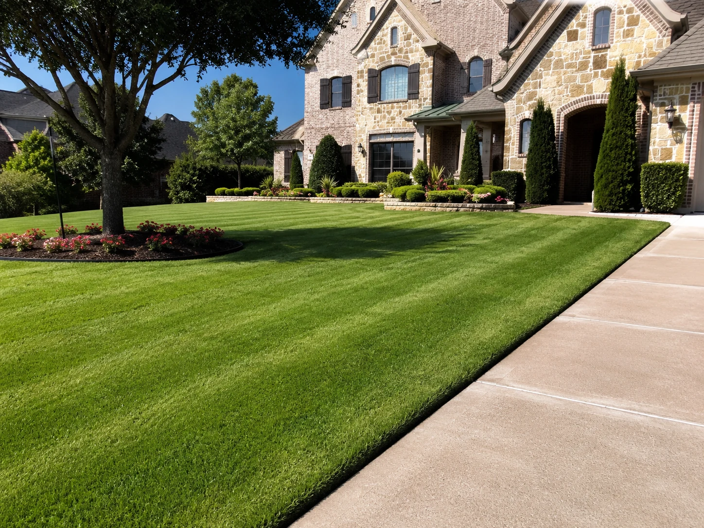 Neatly mowed residential lawn in Bryan College Station