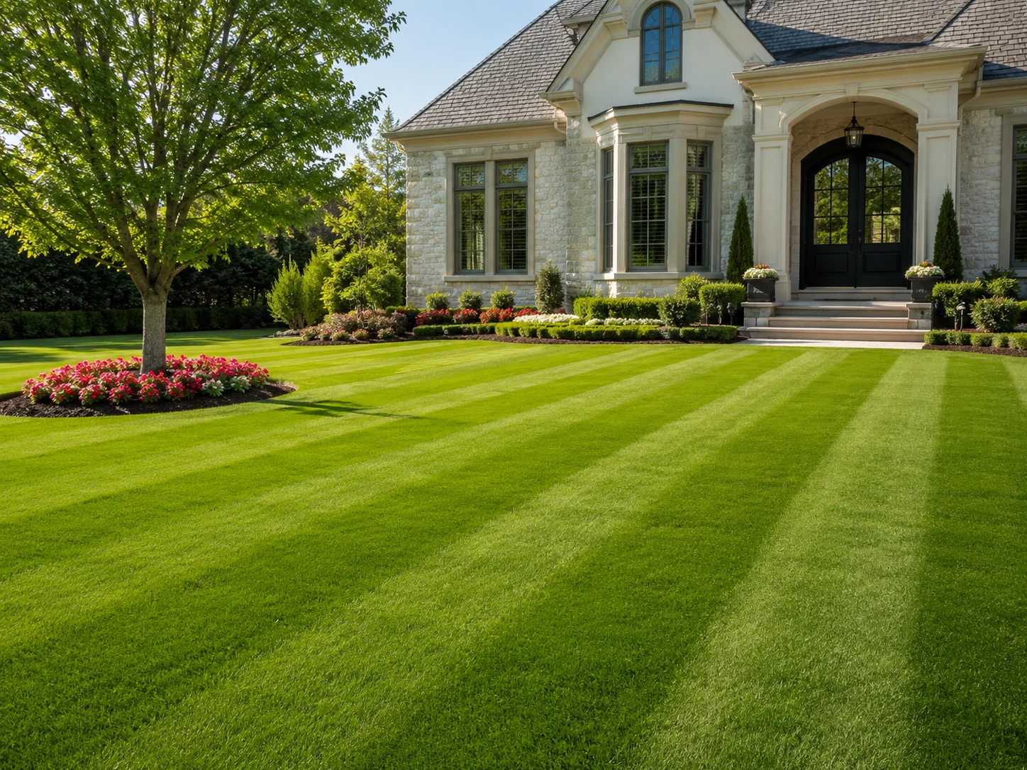 Luxury residential lawn with crisp mowing lines